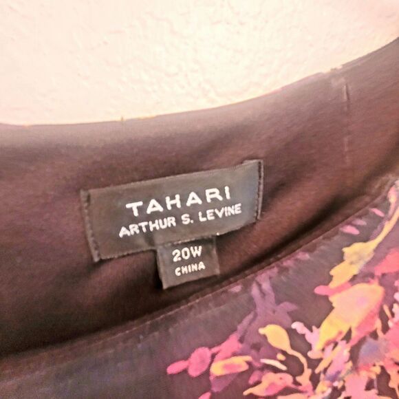 Tahari Black A-Line Floral Dress 20W Women's Plus Knee-Length Spandex Spring - Picture 5 of 9